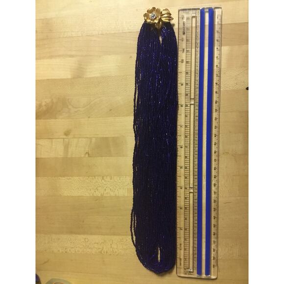 Valjean Vintage Iridescent Cobalt Blue Micro seed bead multistrand long necklace - Picture 5 of 10